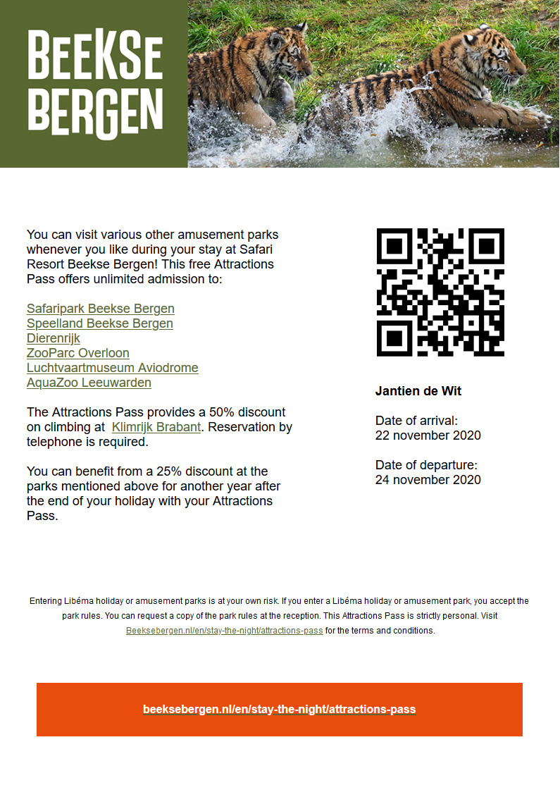PDF van Beekse Bergen met een QR code voor toegang tot het park