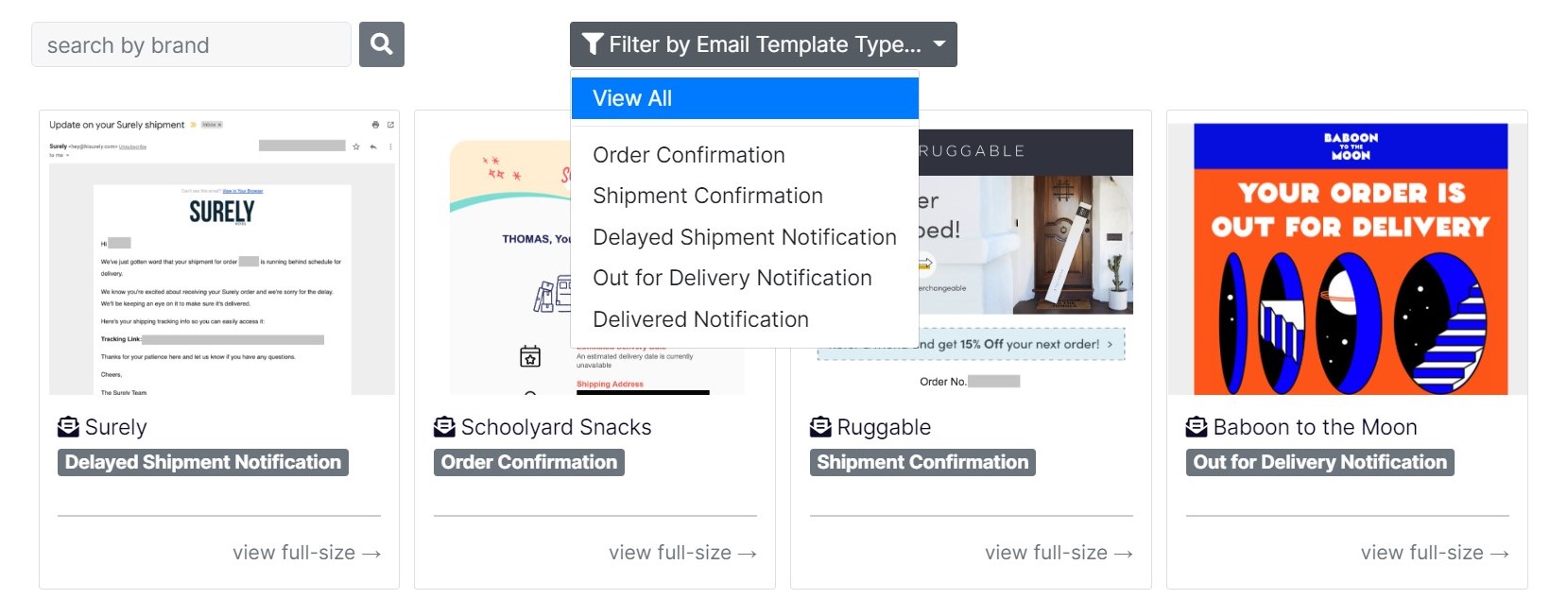 Filter Transactional Email Designs at Wonderment